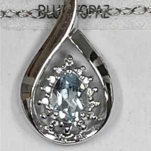 Beautiful pendant with necklace genuine diamond and blue topaz